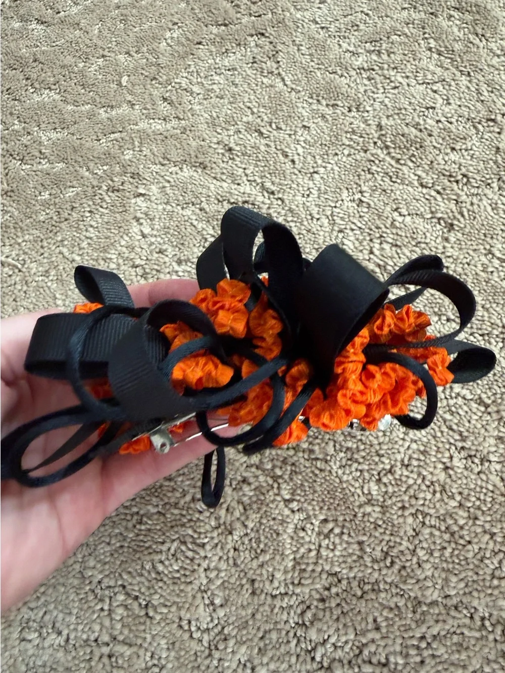 Kids Halloween Black and Orange Hair Bow